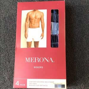 Merona Comfort Covered Waistband Tag-Free 4 Pairs Woven Boxers Blue Plaid Size S